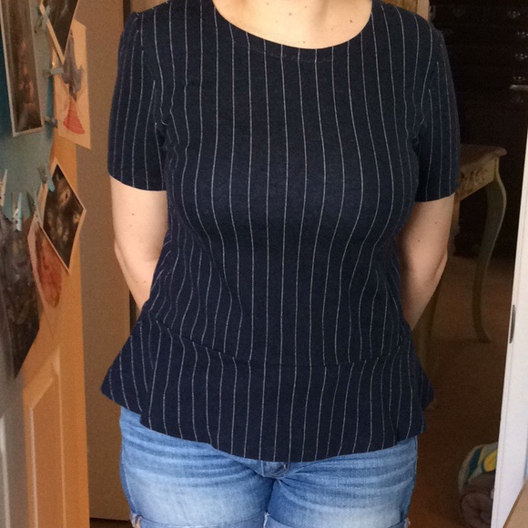 SALE! Banana Republic Navy Stripped Peplum Top - Picture 4 of 6